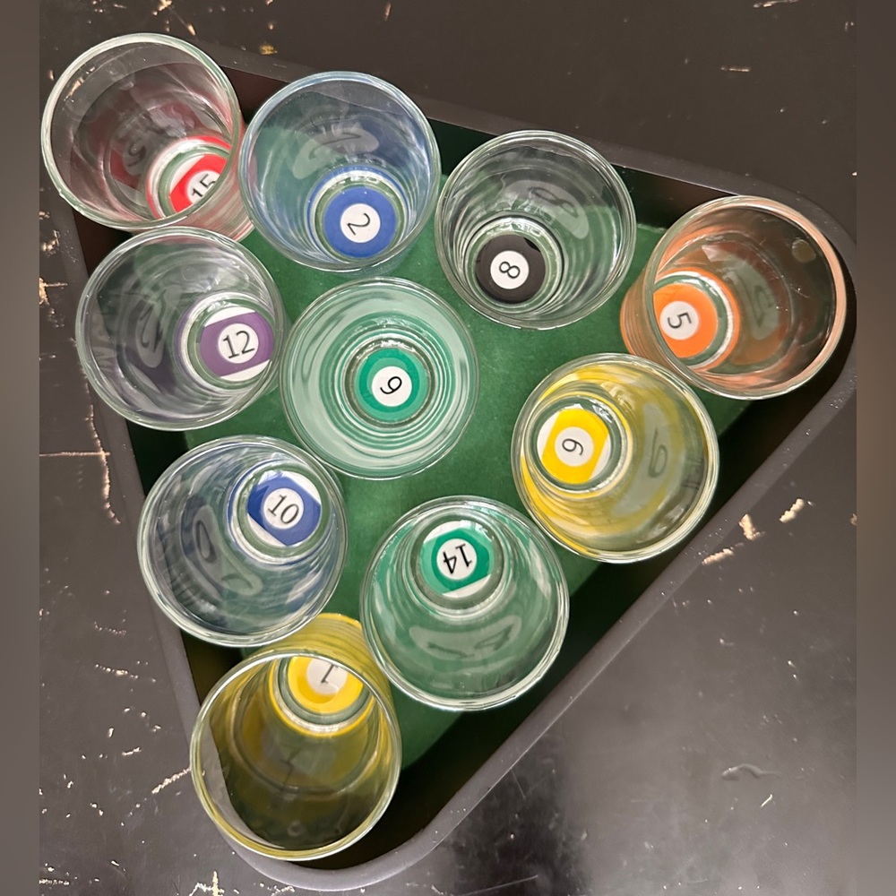 Colorful Rack-en-Up Billiard Ball Shot Glass Set of 10